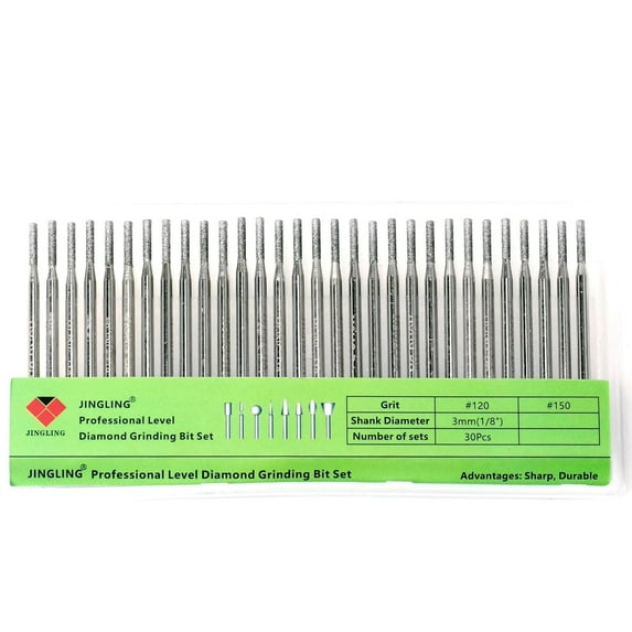 JINGLING 2mm Diamond Drill Bits for Stone Ceramic Glass 1/8" Shank Lapidary Supplies Kit Jewelry Making Tool for Dremel Pack of 30Pcs