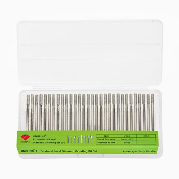JINGLING 3mm Cylindrical Diamond Grinding Bits Stone Carving Kit Lapidary Supplies Jewelry Making Glass Cutting Drill Bit for Dremel Tool Accessories Pack of 30Pcs