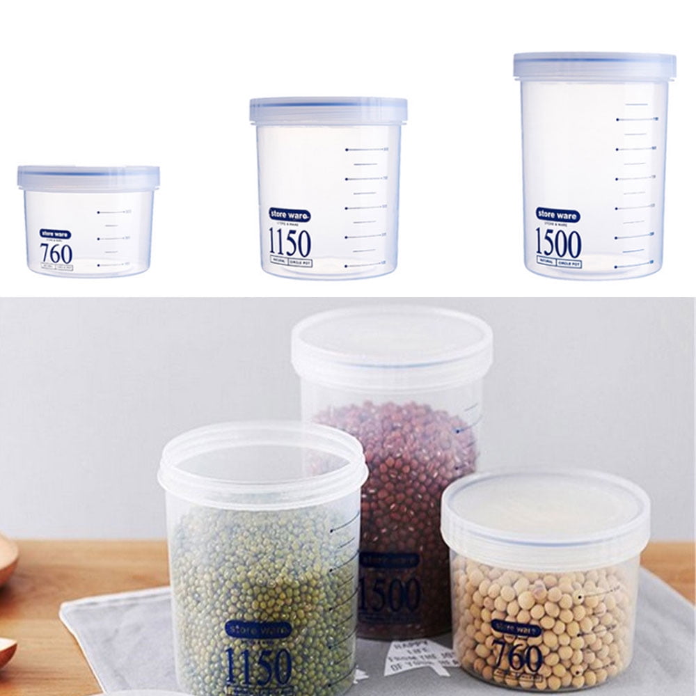 Easy Open Canister Set of 3 clear plastic storage containers with lids that  open with the touch of a finger, no twisting or turning.
