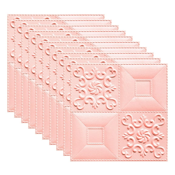 JINGT 10 Pcs 3D Self-Adhesive Tile Wall Sticker Soft Foam Panels Living Room Brick Stickers Bedroom Brick Papers Home Decor Pink
