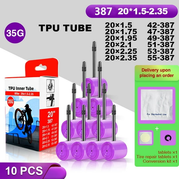 JINGT 20inch 387 20x1.5-2.35 Bike Inner Tube Ultralight 35g TPU Tire For BMX387 Bicycle Inner Tube Replacement Cycling Parts 10PCS