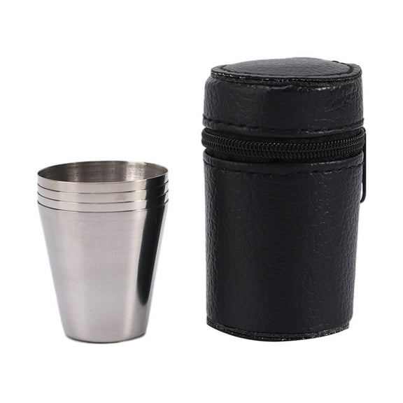 JINGT 4Pcs/pack 30ml Outdoor Practical Travel Stainless Steel Cups Mini Set Glasses For Whisky Wine Beer With Case Portable Drinkware