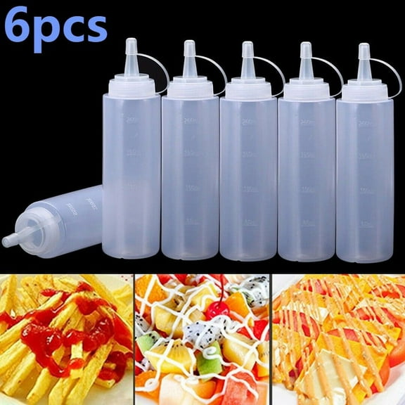 JINGT 6Pcs 240ml Plastic 8oz Squeeze Bottle Condiment Dispenser Mustard Sauce Ketchup