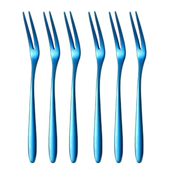 JINGT 6Pcs Stainless Steel Fruit forks Mini Food Pick Cake Desserts Sushi Snack Sticks Blue