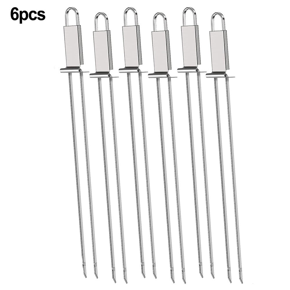 JINGT 6x 17 inch Long Double Pronged BBQ Skewers Push Bar Stainless