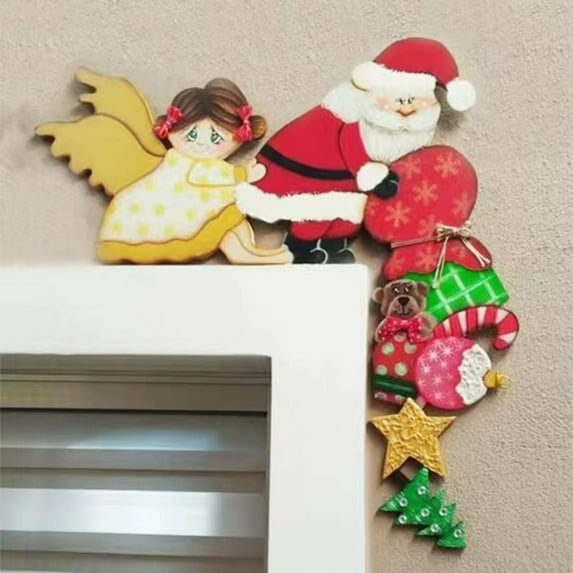 JINGT Christmas Door Frame Decoration Santa Claus Elk Wooden Christmas Decorations Xmas Door Decor Window Decoration For Home Angel & Old Man