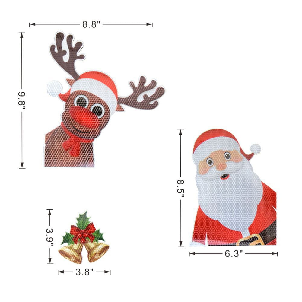 JINGT Christmas Reflective Santa Light Stickers Refrigerator