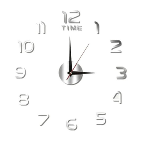 JINGT Elegant 3D Mirror Large Wall Clock Easy Diy Assembly Office Home Decor Silver