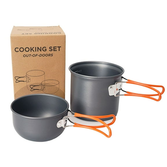 JINGT Portable Outdoor Cooking Set: Non-Stick for Camp Pot & Pan for Easy Packing! Orange handle