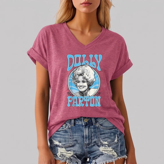 JINGTIAN Dolly Graphic Tee for Women Vintage Country Music T-Shirt Western Nashville Shirt Short Sleeve Crew Neck Concert Outfit Gift