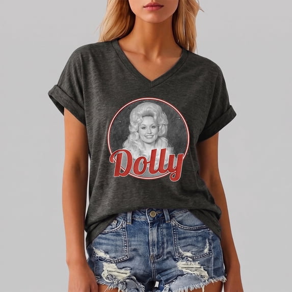 JINGTIAN Dolly Women's Shirt Country Music Graphic T-Shirt Vintage Western Tee Short Sleeve Crew Neck Nashville Concert Top for Fans