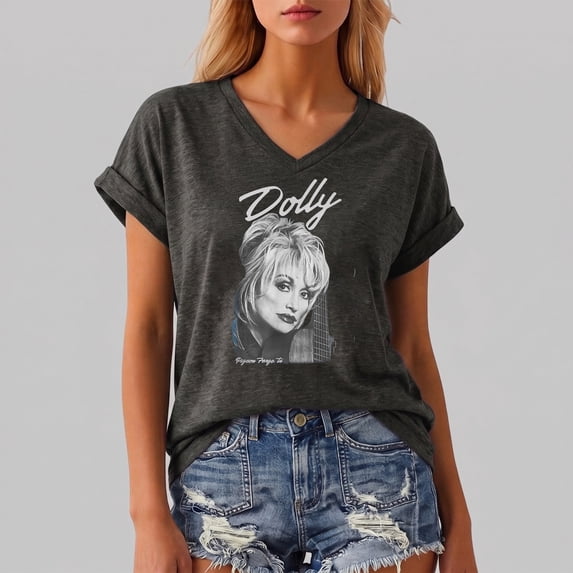 JINGTIAN Dolly Women's Shirt Country Music Graphic T-Shirt Vintage Western Tee Short Sleeve Crew Neck Nashville Concert Top for Fans