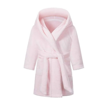 JINGWANGYHBD Boys Girls Fleece Hooded Bathrobe Soft Towel Robe Kids Terry Cloth Spa Robes Sleepwear with Pockets 2-8 Years