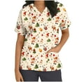 thumbnail image 1 of JINGWANGYHBD Fall Savings Womens Christmas Scrub Shirts Funny Print Nurse Uniform V-neck Short Sleeve Tops with2 Pockets Holiday Comfy Casual Uniforms, 1 of 5