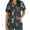 thumbnail image 1 of JINGWANGYHBD Fall Savings Womens Christmas Scrub Shirts Funny Print Nurse Uniform V-neck Short Sleeve Tops with2 Pockets Holiday Comfy Casual Uniforms, 1 of 5
