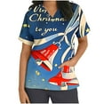 thumbnail image 1 of JINGWANGYHBD Womens Nurse Uniforms Printed Christmas Scrub Tops Stretchy Loose Shirts with 2 Pockets V-neck Lightweight Uniform Top Trendy Casual Shirt, 1 of 5