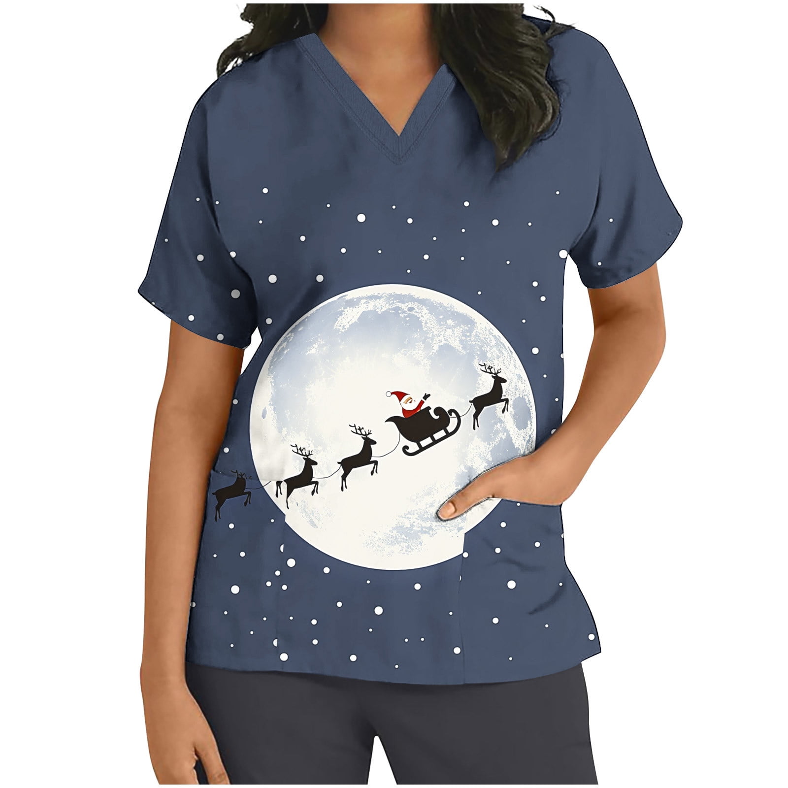 JINGWANGYHBD Womens Nurse Unifrom Christmas Scrub Shirts Snowman Print Tops  Merry Xmas Working Uniforms Going Out Party Scrubs Top with Pockets -  Walmart.com, image size:1600x1600
