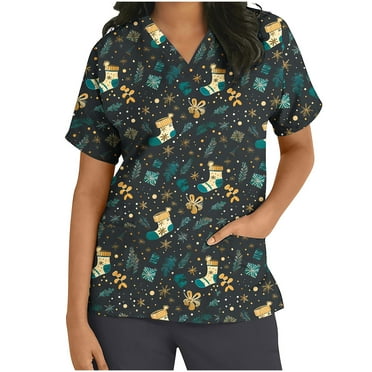 JINGWANGYHBD Womens Scrub Tops 2024 Christmas Nurse Uniform Stretchy Loose Shirts Soft Lightweight Top Trendy Casual Uniforms with Pockets