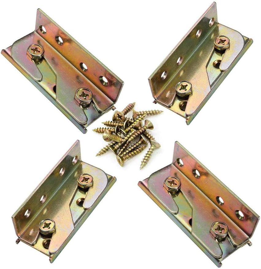 JINGYANG 4 Sets Bed Rail Brackets Heavy Duty NoMortise Bed Rail