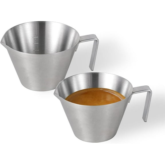 JINGYANG Espresso Measuring Cup with Handle 2 Pack Double Shot Espresso Cups 2oz Stainless Steel Espresso Pouring Cup for Barista Coffee Espresso Accessories (Matte Black) G5141B*2