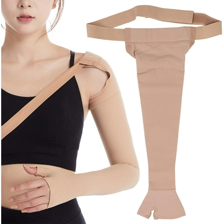 JINGYANG Lymphedema Compression Arm Sleeve, Thumb Lymph Edema arm Sleeve,  Polyurethane Post Mastectomy Support Arm Sleeve for Swelling Support