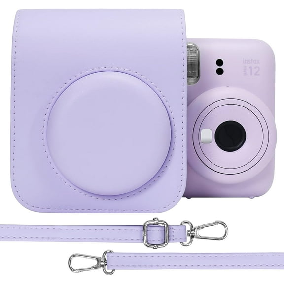 JINGYANG PU Leather Protective Case for Fujifilm Instax Mini 12/11 Instant Film Camera Travel Case,with Pocket and Adjustable Shoulder Strap(Pastel Blue,Case Only)