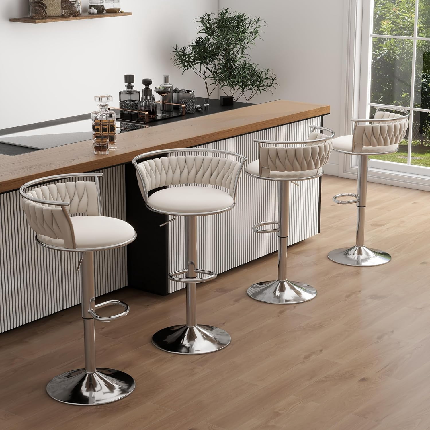 JINGYUN 360° Swivel Bar Stools Set of 4, Modern Adjustable Counter ...