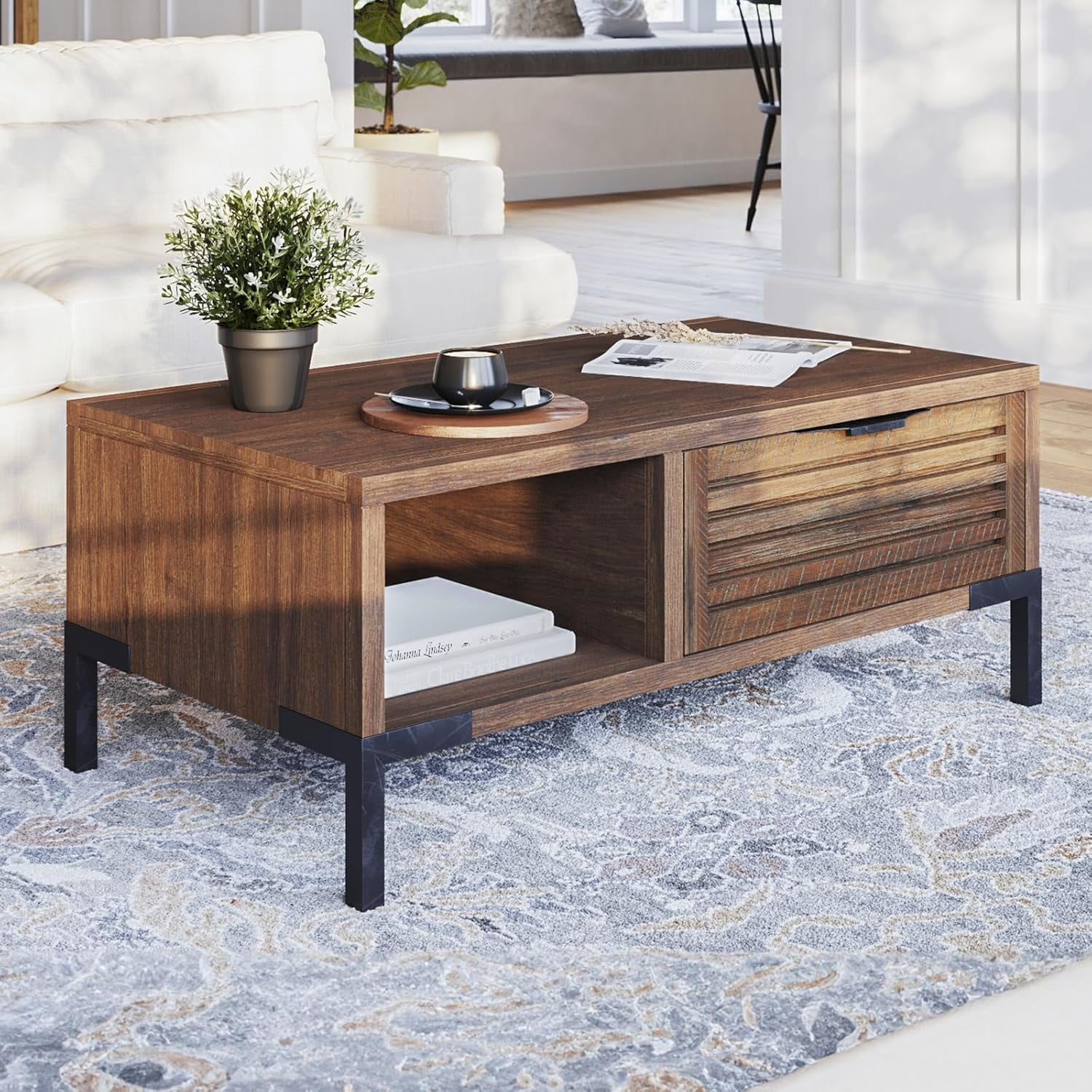 JINGYUN Millie Solid Wood Coffee Tables, Industrial Modern Living Room ...
