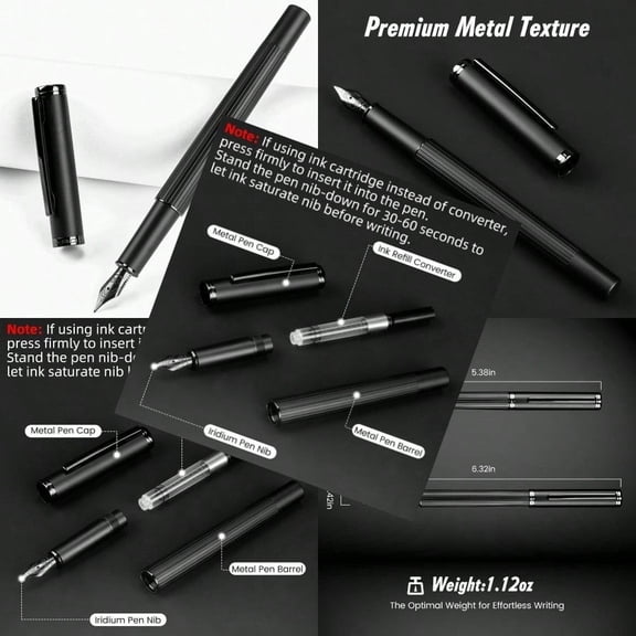 JINHAO Fountain Pen Fine Nib Includes Ink Cartridges Converter Perfect Weight Optimal Flow No Skips