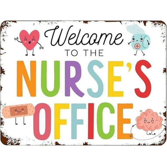 JINHEQIAO School Nurse Door Sign - Where Is The School Nurse Office Decor, Art Metal Tin Sign 12X8 Inch Plaque