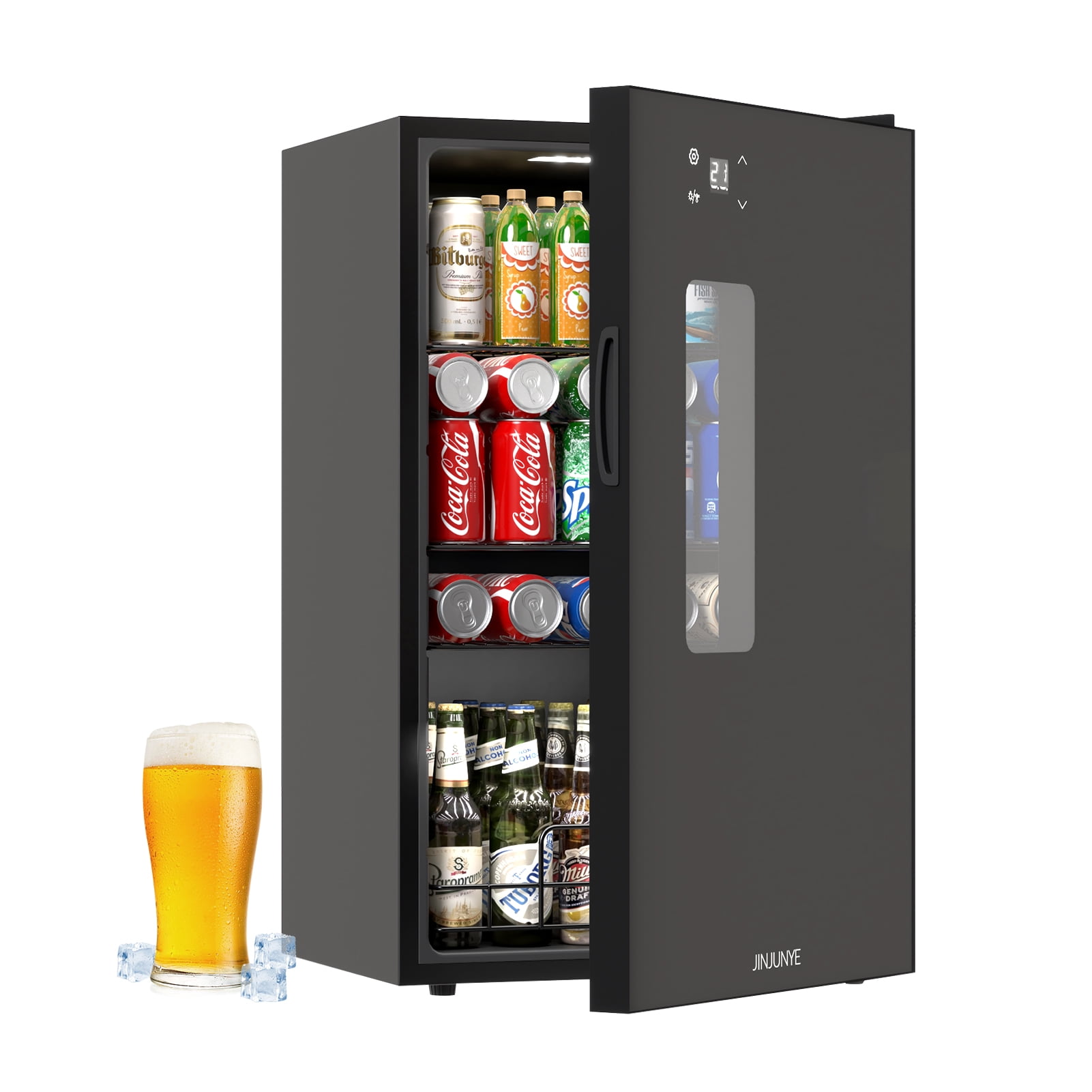 JINJUNYE Beverage Refrigerator and Cooler, Cools to 21°F 115 Can 3 Cu