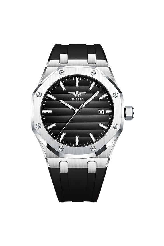 Men Automatic Self-Wind Mechanical Stainless Steel Silicone Business Wrist Watch Sapphire Crystal Waterproof Casual Clock Man Calendar Luminous Vintage Wristwatch