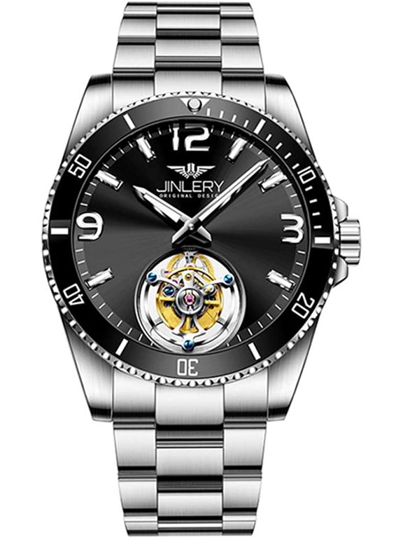 Men Green Water Tourbillon Watch Ghost Skeleton Mechanical Hand Wind Stainless Steel Wristwatch Sapphire Crystal Manual Wind Hollow Clock Male Luminous