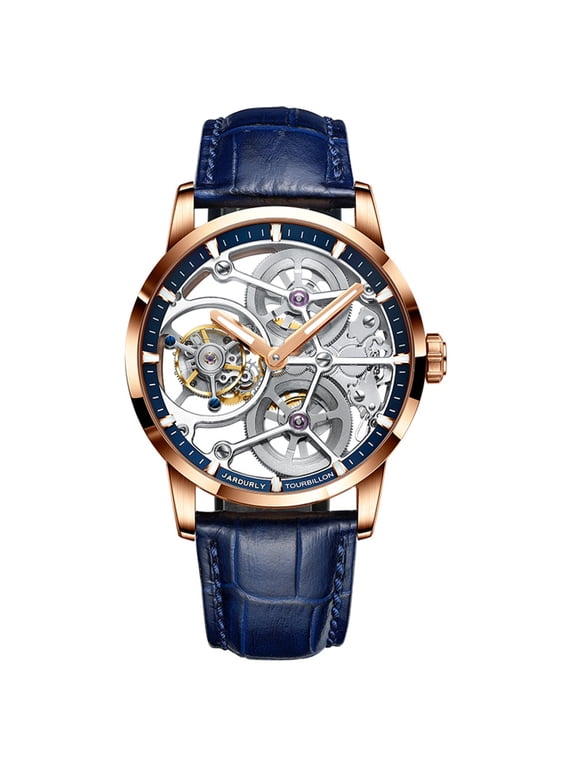 Men Nine-Position Tourbillon Skeleton Mechanical Hand Wind Stainless Steel Leather Wrist Watch Sapphire Crystal Manual Wind Hollow Clock Male Luminous