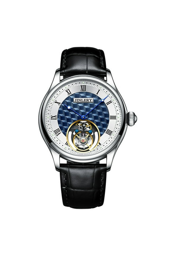 Men Skeleton Tourbillon Watch Mechanical Hand Wind Stainless Steel Leather Flywheel Wristwatch Sapphire Crystal Manual Wind Hollow Clock Male Luminous