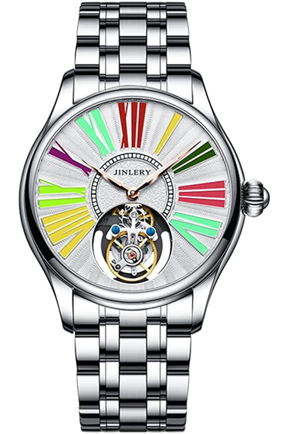 Men Skeleton Tourbillon Watch Mechanical Hand Wind Stainless Steel Leather Wristwatch Sapphire Crystal Manual Wind Hollow Clock Male Luminous