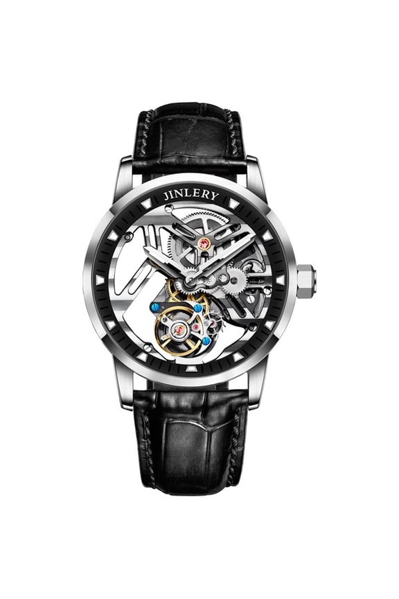 Real Tourbillon Skeleton Mechanical Hand Wind Vintage Wrist Watch Men Sapphire Crystal Diamond Business Hollow Manual Winding Luminous Dress Clock Man Stainless Steel Leather Wristwatch