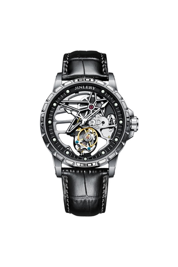 Real Tourbillon Skeleton Mechanical Hand Wind Vintage Wrist Watch Men Sapphire Crystal Diamond Business Hollow Manual Winding Luminous Dress Clock Man Stainless Steel Leather Wristwatch