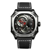 JINLERY Richard Square Men Japan Automatic Self-Winding Mechanical Luminous Stainless Steel Leather Business Wrist Watch Sapphire Crystal Waterproof Clock Calendar