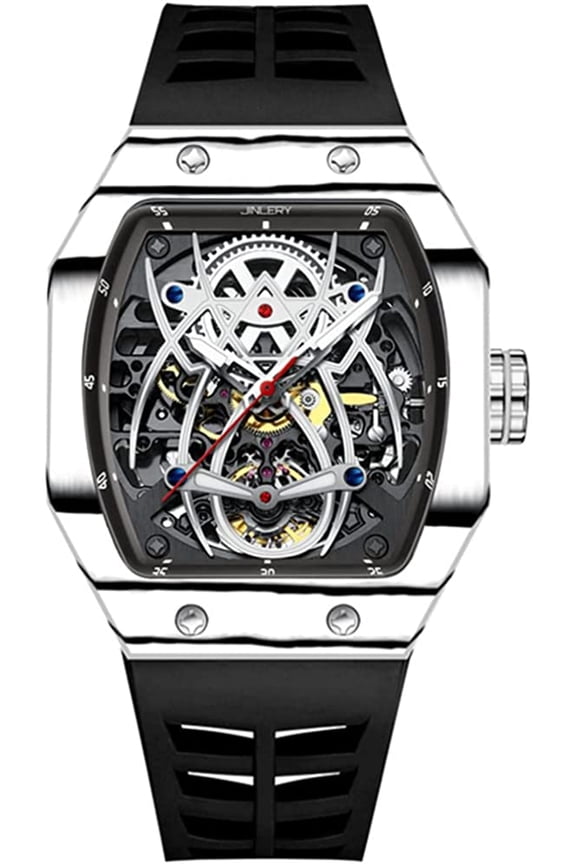 Skeleton Automatic Mechanical Men Tourbillon Tonneau Wrist Watch Carbon Fiber Silicone Sapphire Crystal Waterproof Luminous Spider Hollow Clock