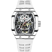 JINLERY Skeleton Automatic Mechanical Men Tourbillon Tonneau Wrist Watch Carbon Fiber Silicone Sapphire Crystal Waterproof Luminous Spider Hollow Clock