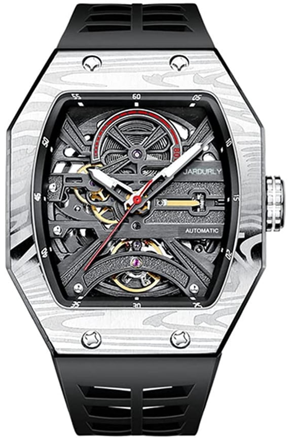 Skeleton Automatic Mechanical Men Tourbillon Tonneau Wrist Watch Steel Silicone Sapphire Crystal Waterproof Richard Kinetic Hollow Clock Luminous