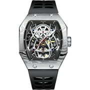 JINLERY Skeleton Automatic Mechanical Men Tourbillon Tonneau Wrist Watch Steel Silicone Sapphire Crystal Waterproof Richard Spider Hollow Clock Luminous