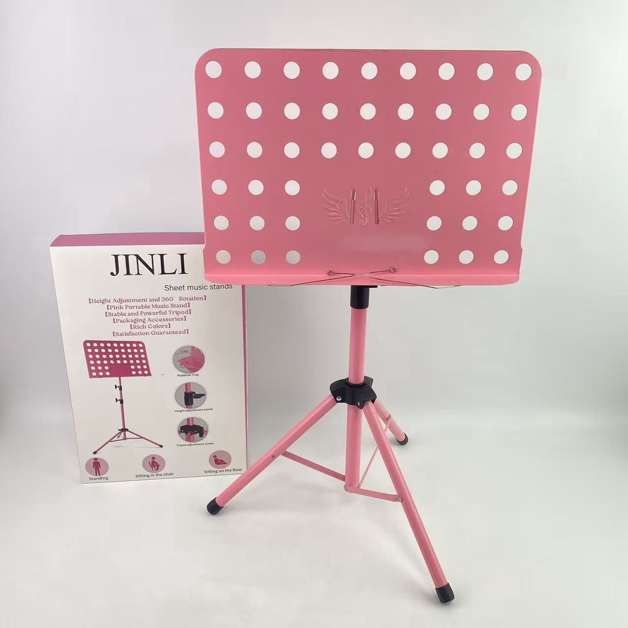 JINLI Sheet music stands ,Pink Music Stand, Portable Music Sheet Stand, Foldable and Height-Adjustable Music Stand with Bag, Sheet Music Clip, Light
