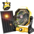 thumbnail image 1 of JINLICTE 10400mAh Solar fan with LED Lantern, Camping Fan with Solar Panel, 7W Rechargeable Solar Powered Fan for Outside, Quiet Battery Operated Tent Fan for Picnic, Barbecue, Fishing,Yellow, 1 of 8