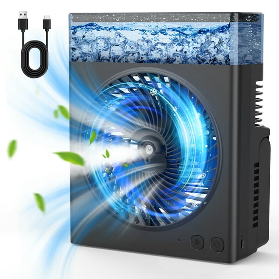 JINLICTE Portable Misting Fan, 8000mAh 8-Inch Rechargeable Battery Operated Fan with 600mL Water Tank, Quiet USB Battery Powered, Perfect for Camping Home Outside Office Travel Black