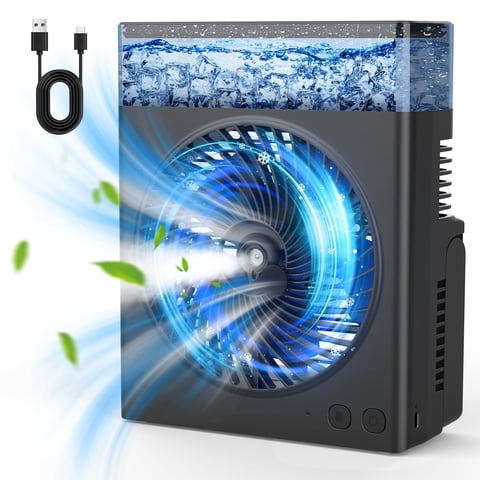JINLICTE Portable Misting Fan, 8000mAh 8-Inch Rechargeable Battery Operated Fan with 600mL Water Tank, Quiet USB Battery Powered, Perfect for Camping Home Outside Office Travel Black