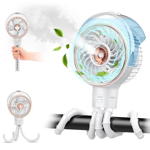 JINLICTE Stroller Fan with Mist, 100ml Misting Portable Fan for Stroller, Baby Fans with Detachable Tripod, Baby Essentials, Clip on Fans for Crib, Treadmill, Car Seat, Outdoor White