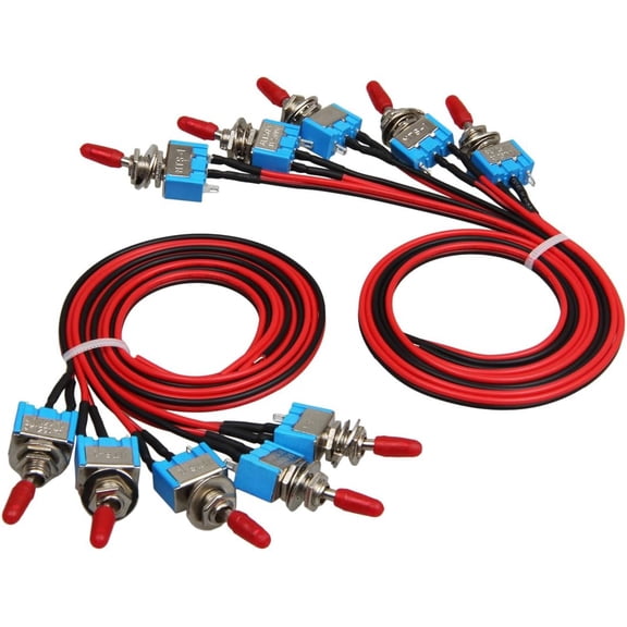 JINLONG 10-Pack Pre-Wired Mini Toggle Switch, SPST ON/Off Control for Car, Boat & Truck