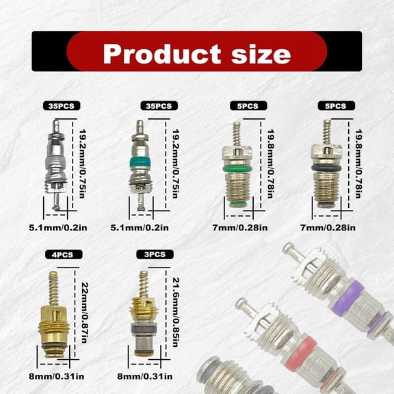 JINLONG 102-Piece Air Conditioning Valve Core Accessories Kit, A/C R12/R134a Refrigeration Tire Valve Stem with Double Head Remover Installer Tool Set